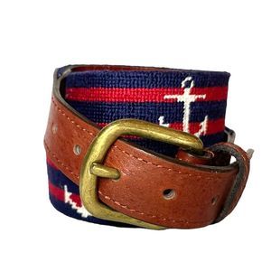 Nautical Anchor Pattern Belt in Brown and Blue